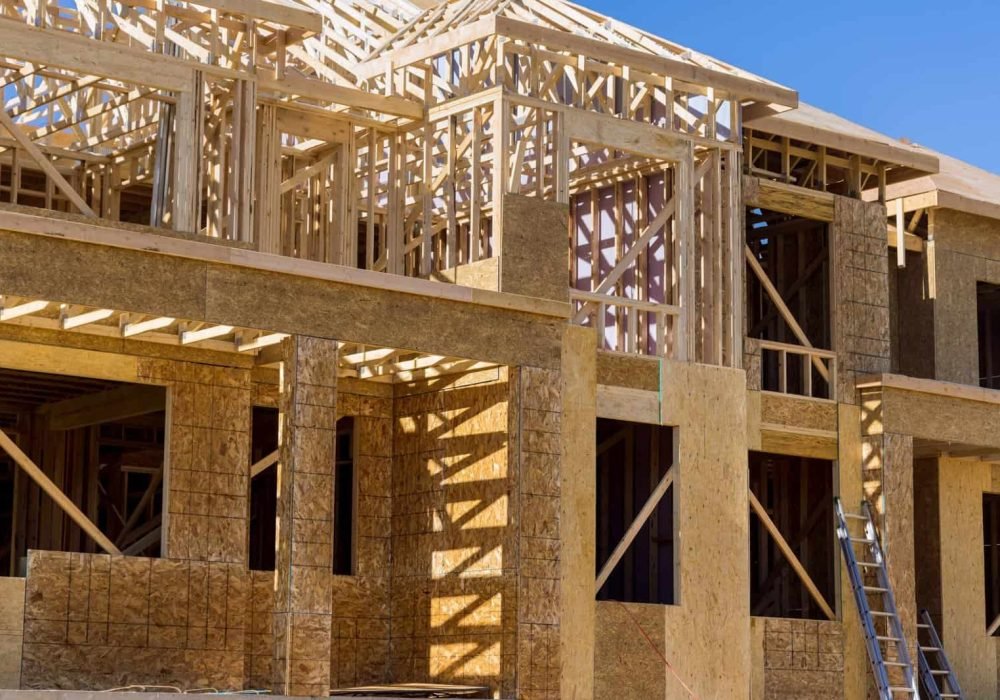 Construction of residential building framework under development.