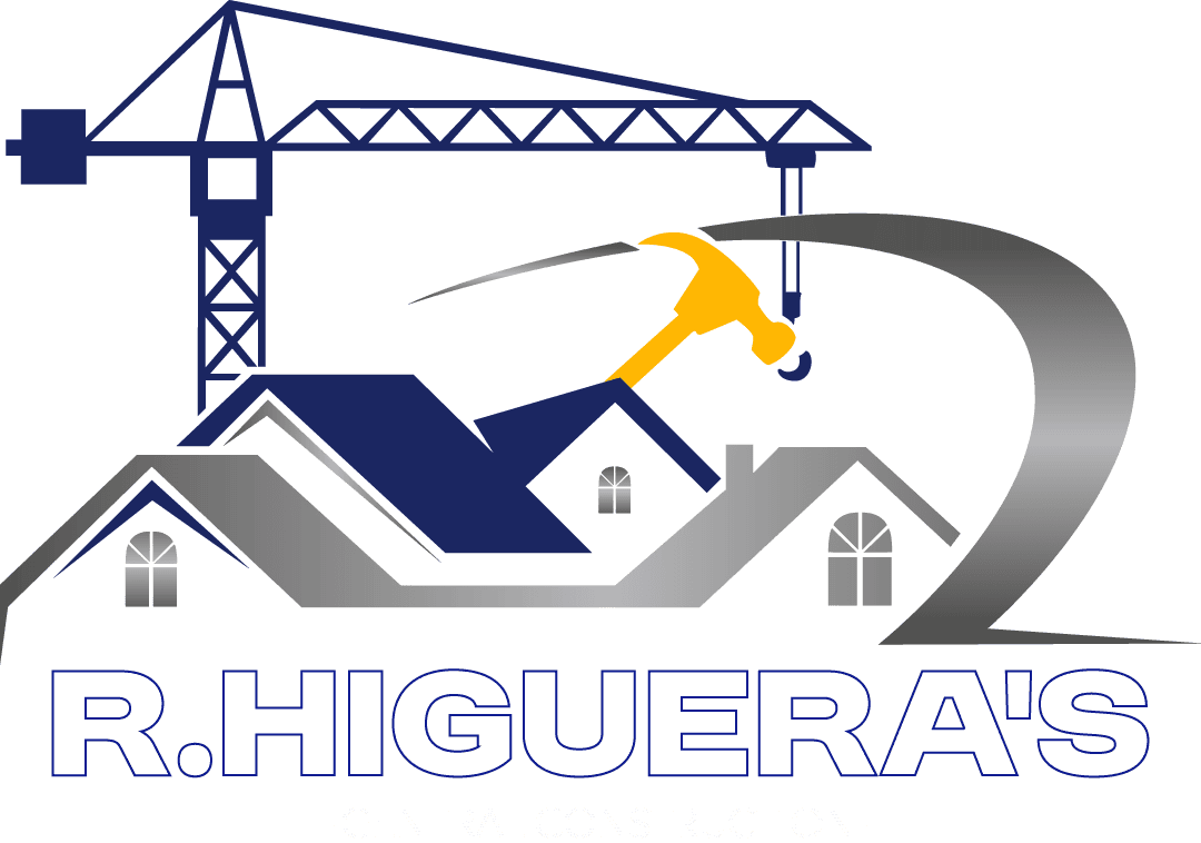 R. Higuera's construction logo with crane and house silhouette.